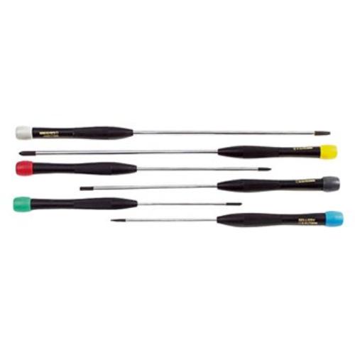 AmPro 6pc Electrical Precision Screwdriver Set with durable heat-treated steel and color-coded caps for quick identification.