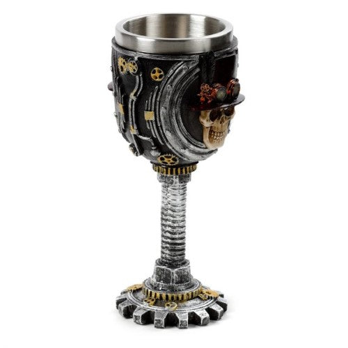 Decorative steampunk skull goblet, 18.8CM tall, intricately designed for unique home decor or themed parties.
