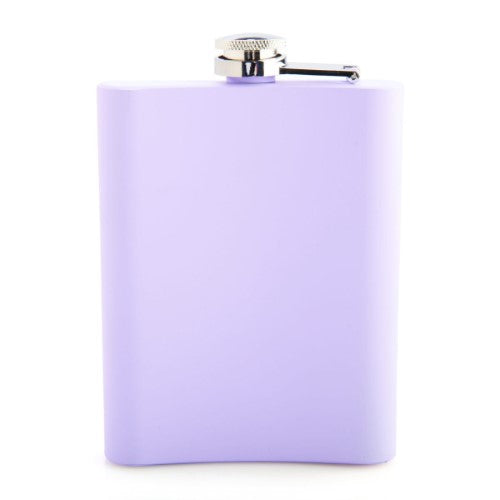 Lavender stainless steel flask with bold "Boss B*tch" decal, holds 8oz, perfect for stylish sipping on the go.