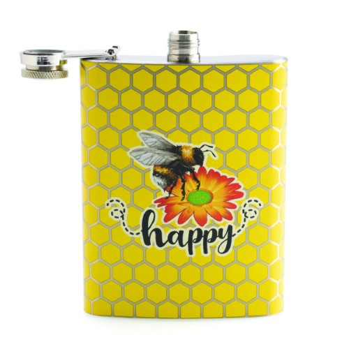 Spring-themed Joybee Metal Flask, 13.5 cm tall, with cheerful bee design and 8 oz capacity for on-the-go hydration.