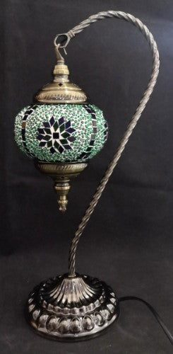 Turkish Mosaic Lamp - Large Swan Neck (Green/Blue)