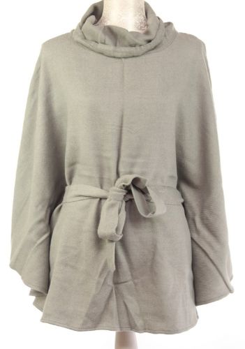 Stylish grey poncho with a belt, made from soft acrylic, perfect for layering and adding elegance to any outfit.