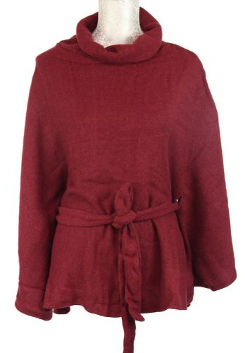 Solid wine poncho with belt, 100% acrylic, lightweight, stylish, and versatile for layering in any season.