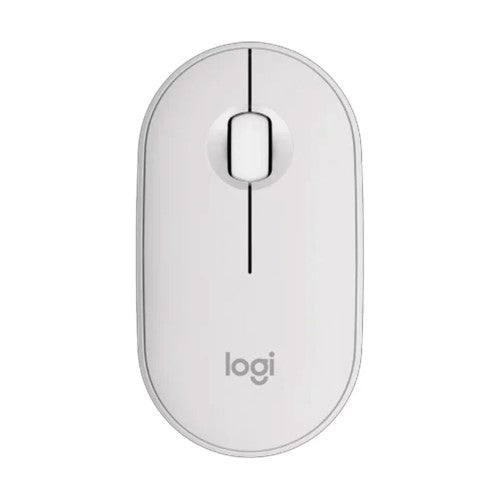 Logitech Pebble Mouse 2 M350s in Tonal White: minimalist design, eco-friendly, wireless, 4000 DPI, silent clicks, and device-switching.