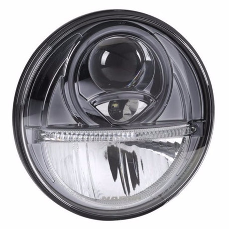 Narva 7in H4 Hi/Drl LED Insert with 6000K white light, durable lens, shock-resistant design, and easy installation for vehicles.