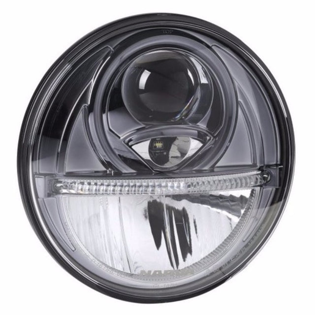 Narva 7in H4 Hi/Drl LED Insert with 6000K white light, durable lens, shock-resistant design, and easy installation for vehicles.
