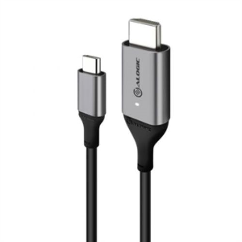 Alogic USB-C to HDMI cable, 2m, supports 4K at 60Hz, ideal for connecting devices to displays with a sleek space grey design.