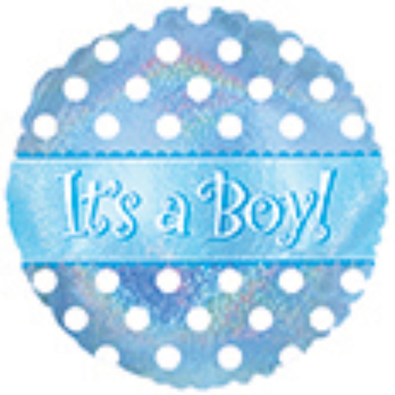 Air-filled 9" balloon featuring a playful "It's a Boy" dot design, ideal for baby showers and gender reveal parties.