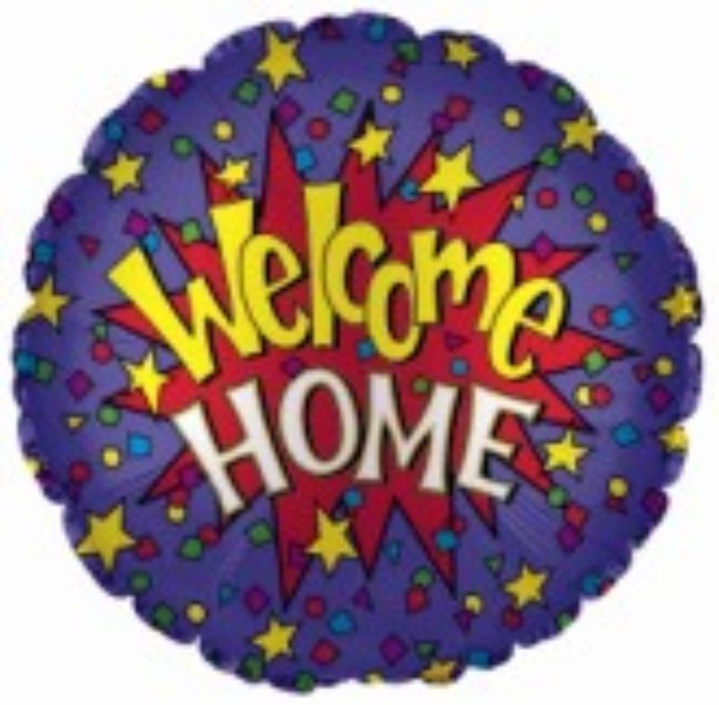 Air-filled 9" balloon with vibrant 'Welcome Home' message, perfect for celebrations and easy to style with included cup and stick.