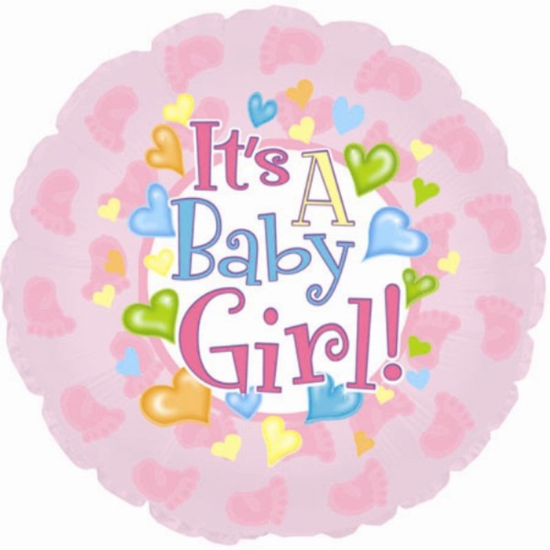 Air-filled balloon featuring cute pink footsie designs, perfect for baby showers or first birthday celebrations.