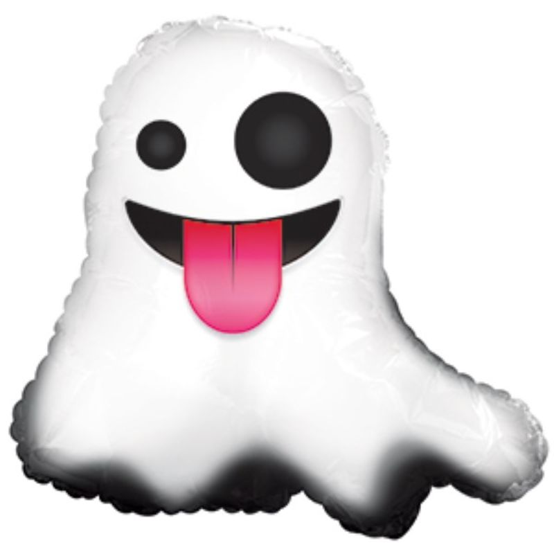 9-inch air-filled balloon featuring a playful emoticon ghost design with a cheeky tongue, perfect for spooky celebrations.