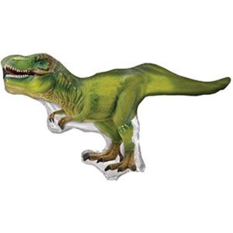 Vibrant 12" air-filled Tyrannosaurus balloon, perfect for dinosaur-themed parties and celebrations, includes cup and stick for display.