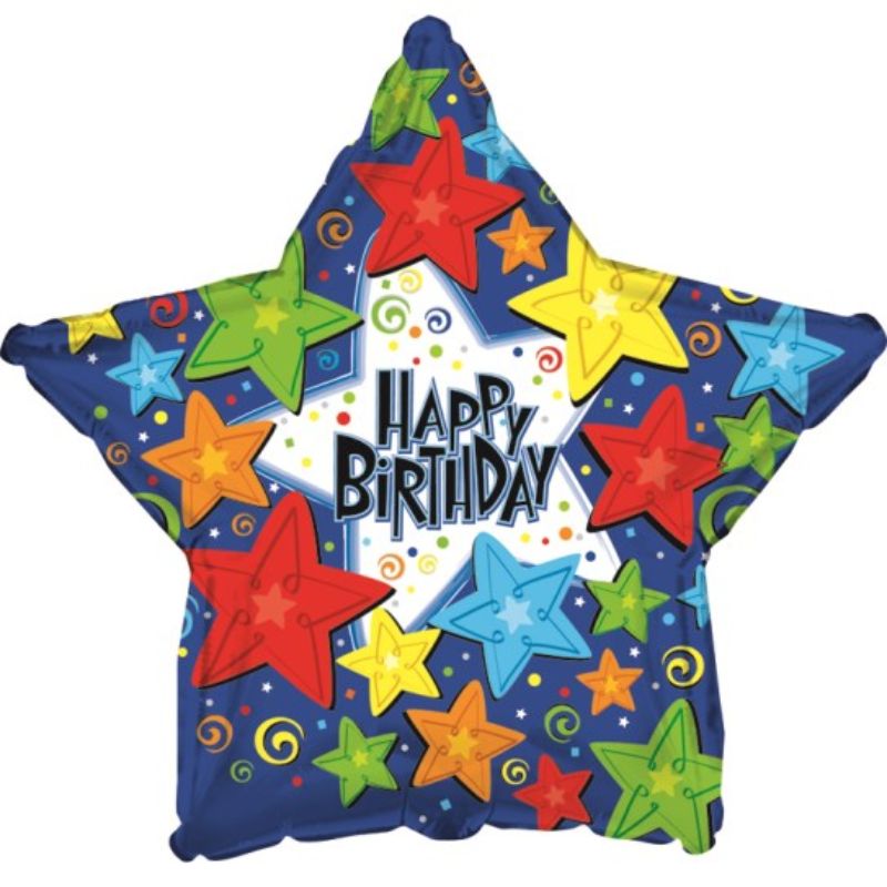 Vibrant 9-inch star-shaped air-filled balloon for birthday celebrations, perfect for decor and photo ops.