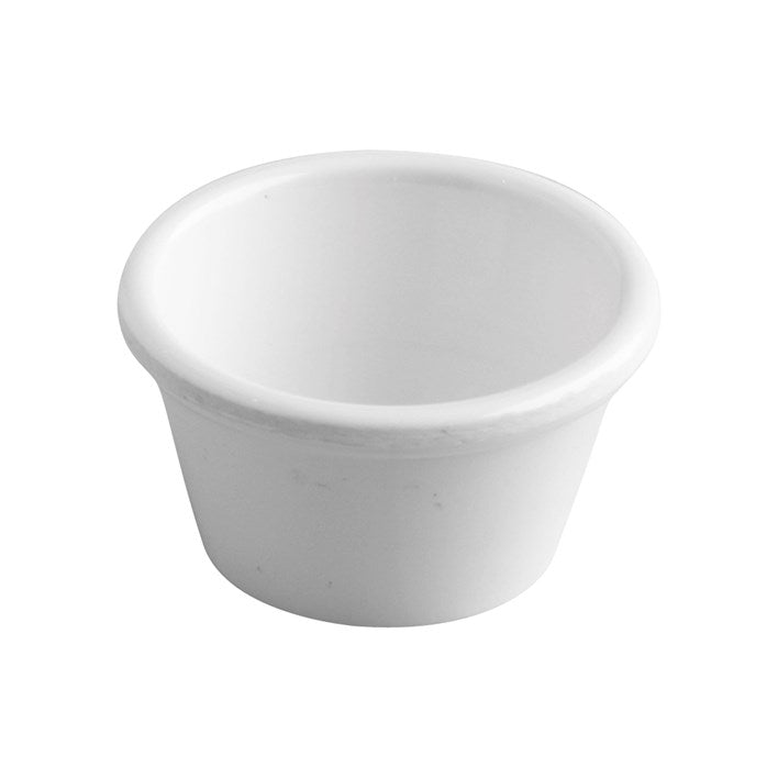 White 100ml Jab Ramekin, ideal for serving soufflés, sauces, and desserts; microwave and oven-safe with a sleek design.