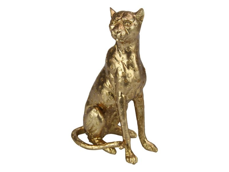 Elegant set of 2 gold leopard ornaments, each 21cm tall, perfect for enhancing home decor with a luxurious touch.
