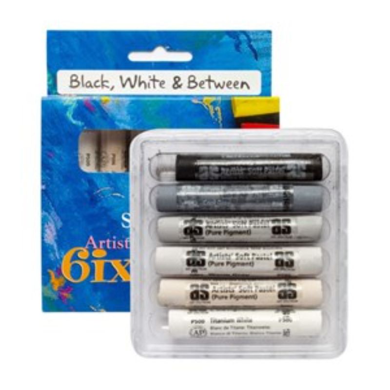 Art Spectrum 6-Pack Soft Pastels featuring black, gray, and white shades for versatile and vibrant artistic expression.