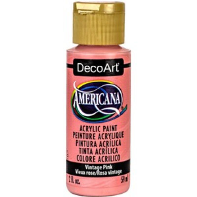 Americana Acrylics 2oz Vintage Pink paint in a soft pink shade, ideal for various surfaces and art projects.