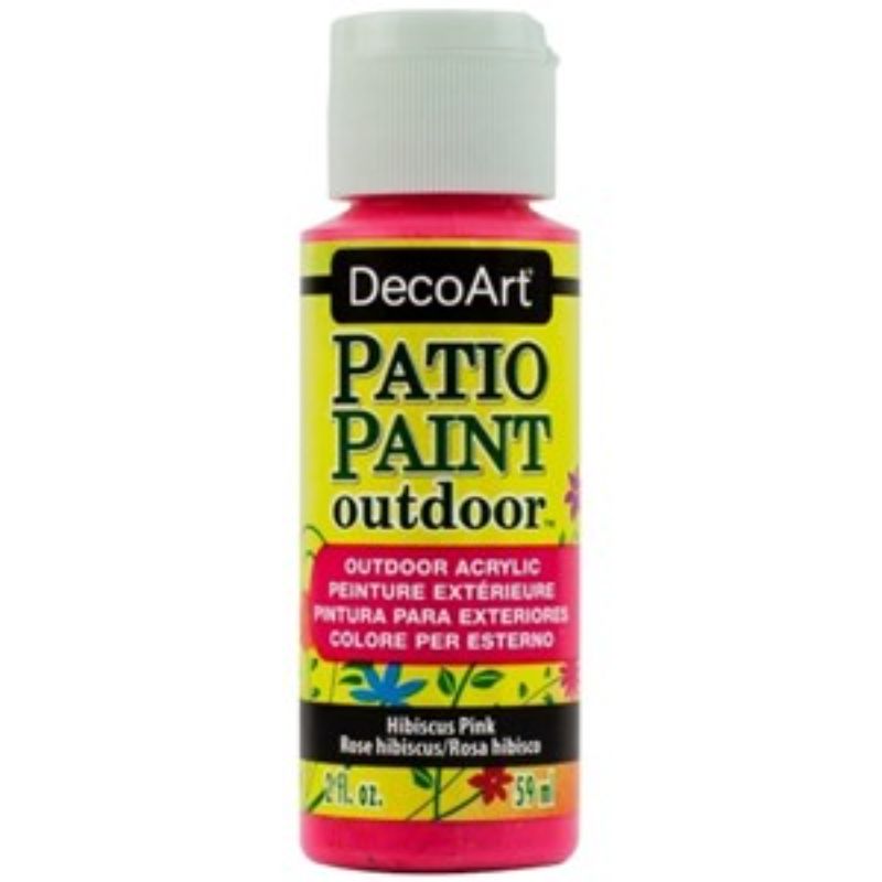 Vibrant 2oz Hibiscus Pink patio paint for outdoor surfaces, perfect for DIY projects and enhancing garden decor.