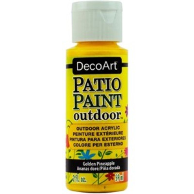 Vibrant 2oz Golden Pineapple patio paint, perfect for outdoor furniture and decor, offering durability and a tropical charm.