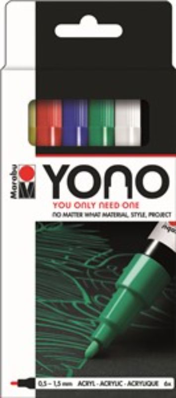 Marabu Yono Set 6 Fine: Versatile opaque acrylic markers for vibrant artwork on various surfaces, ideal for artists and DIYers.