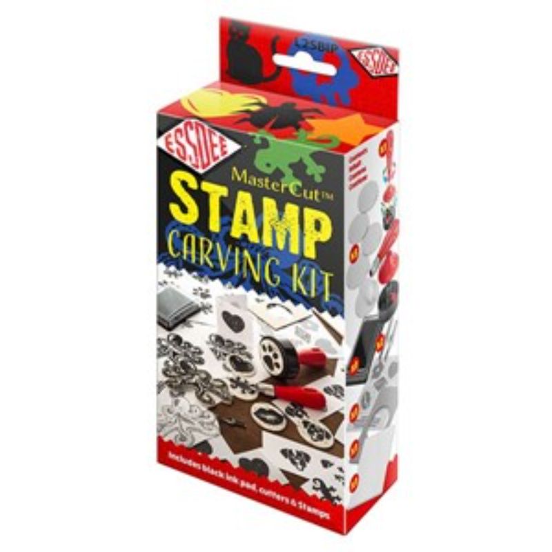 Essdee Mastercut Stamp Carving Kit with tools and materials for creating custom stamps for art and crafts.