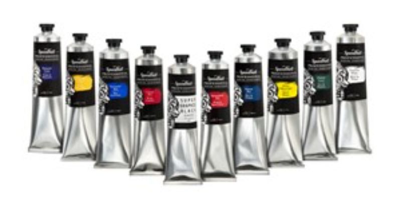 Speedball Pro Relief Ink 8oz in Crimson Red, vibrant and lightfast, perfect for professional printmaking with easy cleanup.