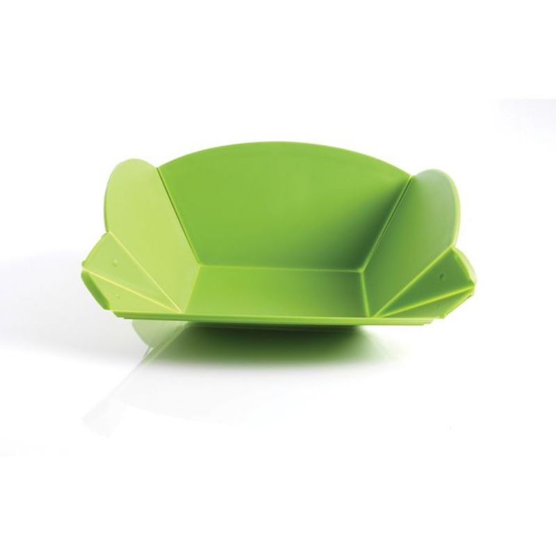 Set of 2 ORIGAMI BOARDS in green, transforming from cutting board to bowl with clips, featuring non-slip base and space-saving design.
