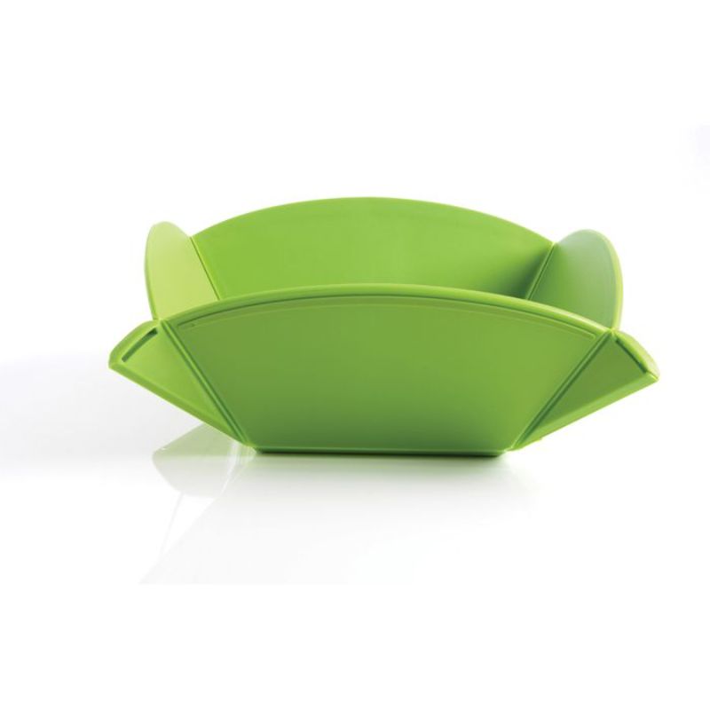 Innovative green origami cutting boards that transform into bowls, featuring non-slip bases; set of two sizes for versatile kitchen use.