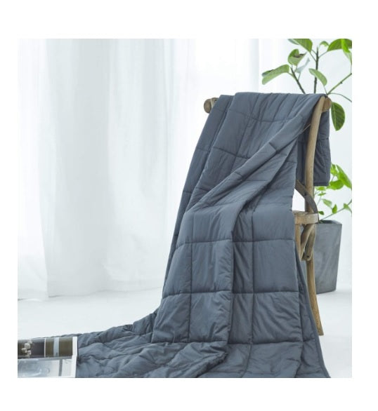 Navy dot weighted lap pad designed for comfort, relaxation, and anxiety relief, measuring 48 x 53cm and 2.3kg.