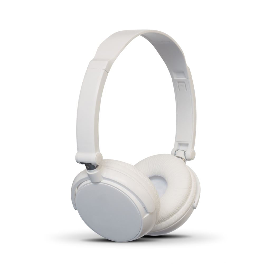 White Pulsar Premium Sound Headphones featuring padded ear pieces, adjustable headband, and exceptional audio quality.