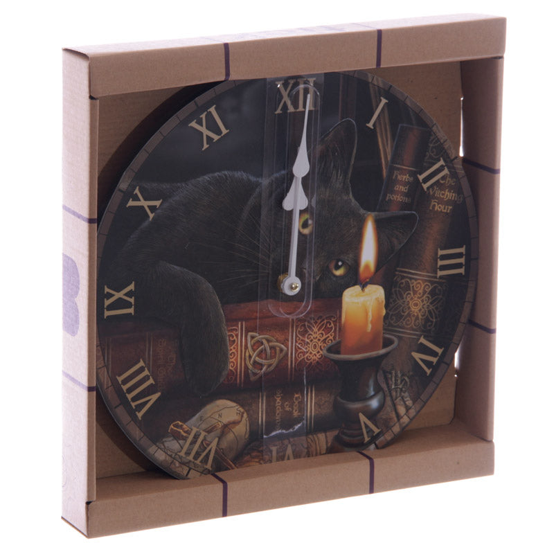 Enchanting wall clock featuring Lisa Parker's mystical artwork, 30cm wooden design, perfect for gothic home decor.