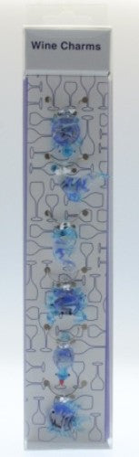 Vibrant colored glass Sea Life wine charms featuring Kiwiana designs, perfect for identifying glasses at any gathering.
