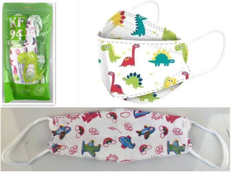 Colorful disposable face masks for kids in fun patterns, designed for comfort and safety with adjustable ear loops.