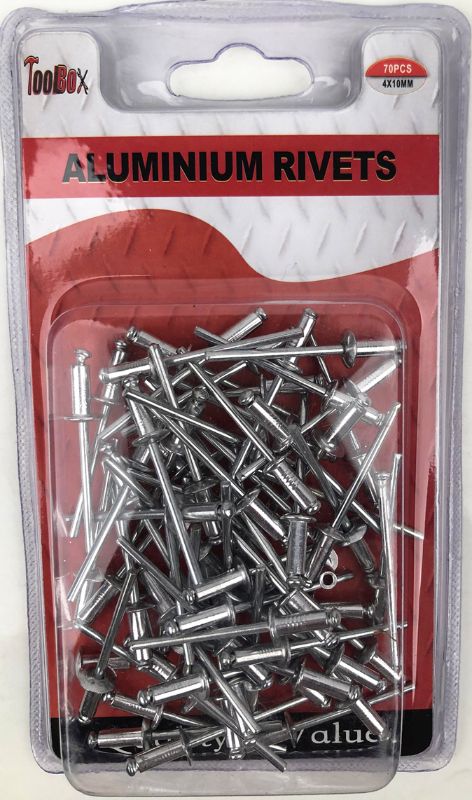High-quality aluminum rivets, 4x10mm, lightweight and durable, ideal for woodworking, DIY repairs, and more. 12 packs included.