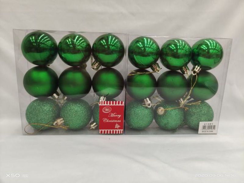 Green 5cm Christmas decoration balls in a pack of 12, ideal for festive arrangements and shatterproof for safety.