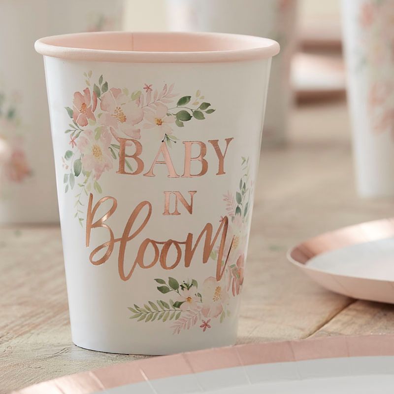 Baby In Bloom - Rose Gold Floral Baby in Bloom Paper Cups