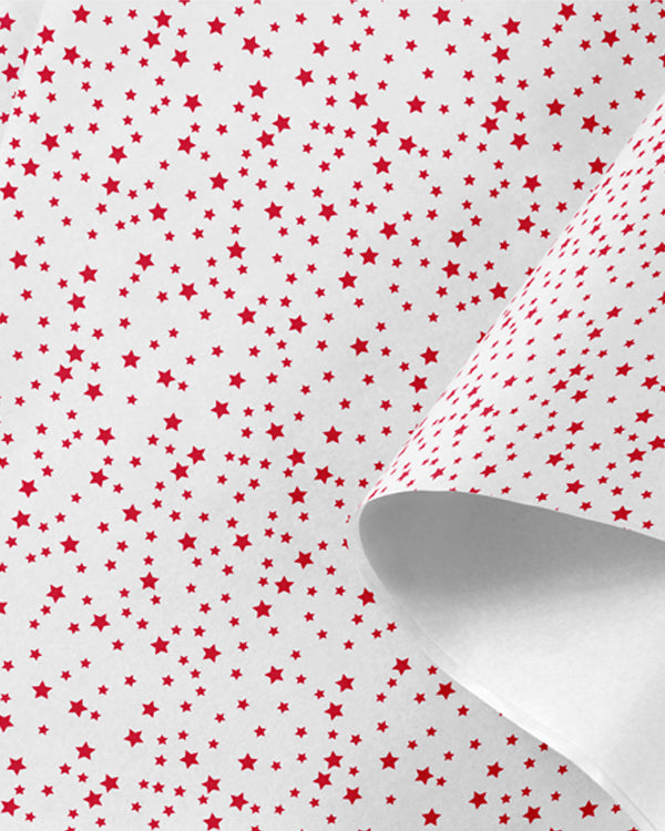 Vibrant red tissue paper with star patterns, perfect for crafting and gift-wrapping, featuring 200 sheets in a ream.