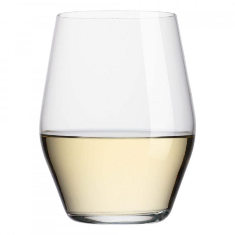 Elegant 455ml stemless glass ideal for wine, iced coffee, and cocktails; features a fine rim and oversized bowl for enhanced aeration.