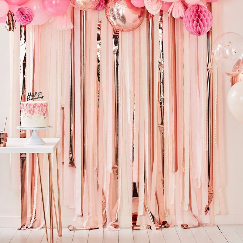 Mix It Up -Pink and Rose Gold Streamer Backdrop - party deco