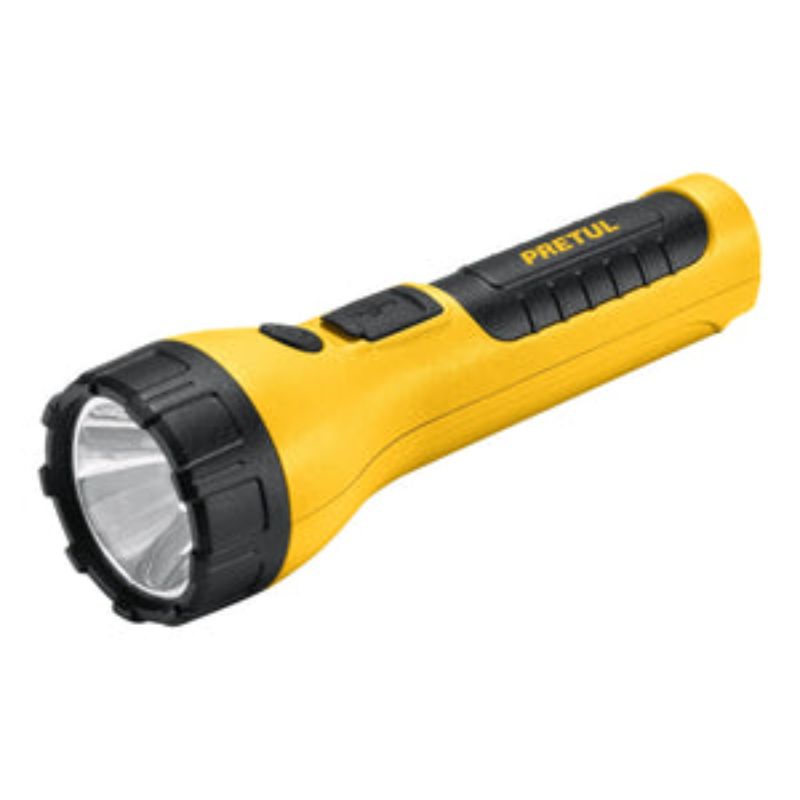 Rechargeable 1-LED flashlight with 120 lumens, 9-hour runtime, 80m beam, and durable design for outdoor or emergency use.