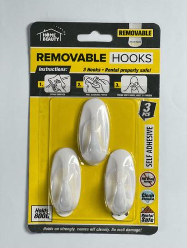 Self-adhesive hooks set (12 packs) holds 800g, perfect for organizing without wall damage; easy peel and stick installation.