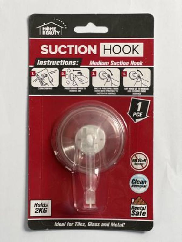 Set of 12 clear medium suction hooks designed for hanging on tiles, glass, and metal surfaces, holding up to 2kg each.