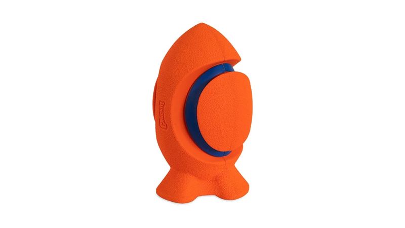 Chuckit Kickoff Dog Toy: a durable football-shaped fetch toy with a built-in tee for perfect uprights and easy pickup.