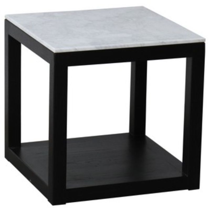 SIDE TABLE - MARBLE TOP BLACK OAK BASE OLD PINE/WHITE MARBLE (50cm)