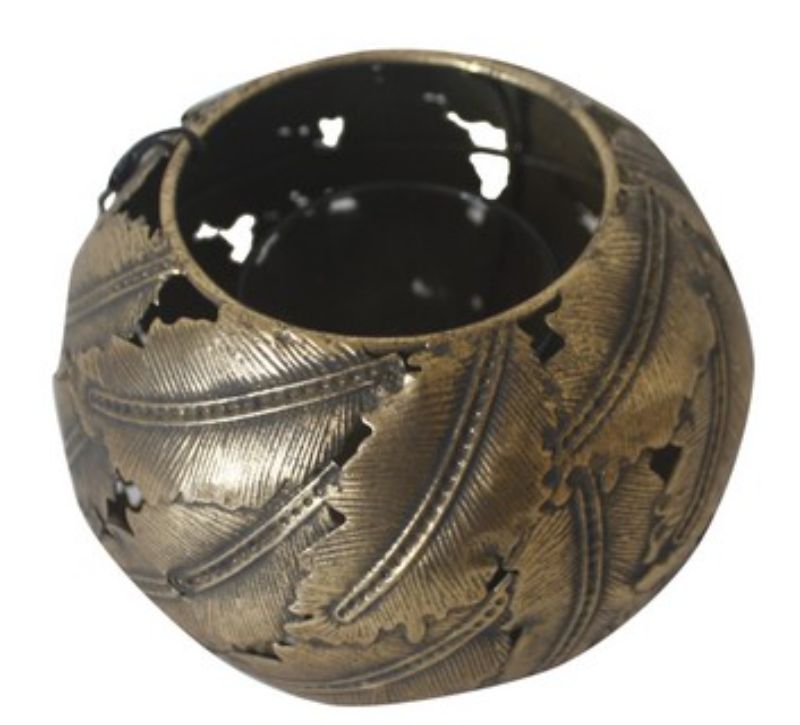 Elegant 16cm round candle holder with a delicate leaf design, perfect for enhancing any room's ambiance.