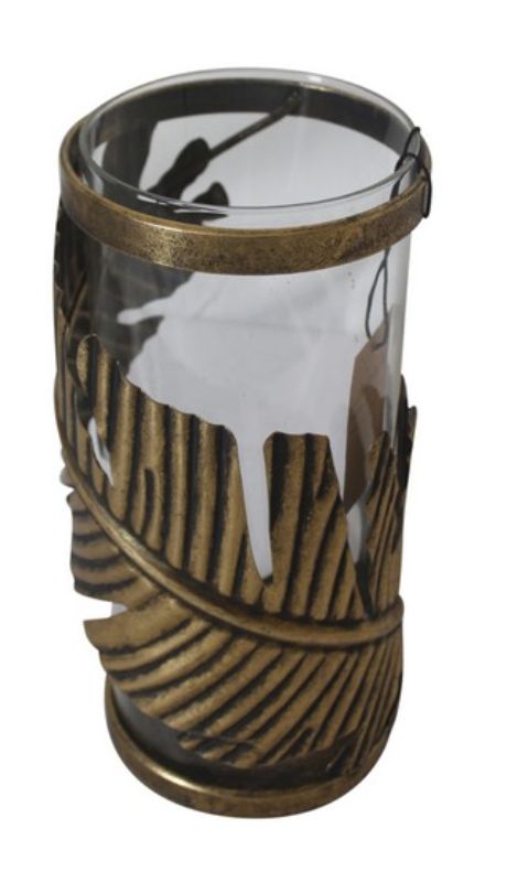 Elegant candle holder with a leaf handle, perfect for adding style and ambiance to any living space.
