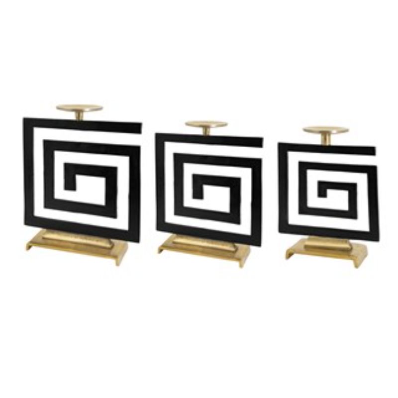 Elegant Versace candle holders set of 3, 13cm, featuring geometric Greek key design in durable aluminium for luxurious decor.