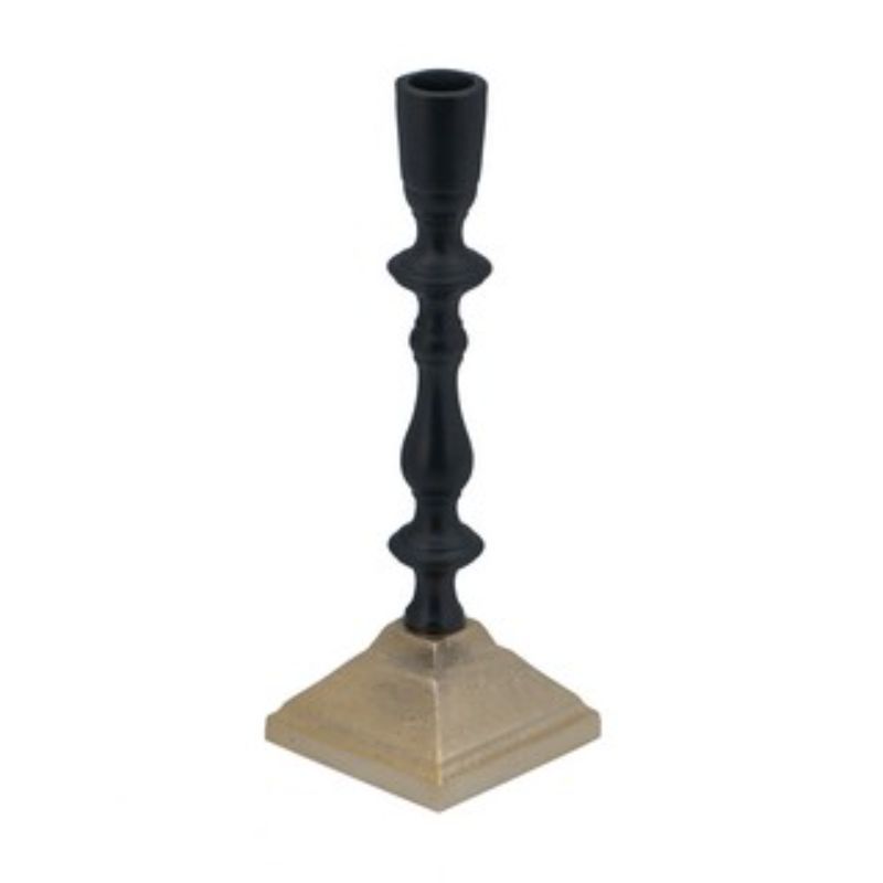 Elegant black and gold candle holder, 23 cm tall, crafted from aluminum, perfect for enhancing your home decor and ambiance.