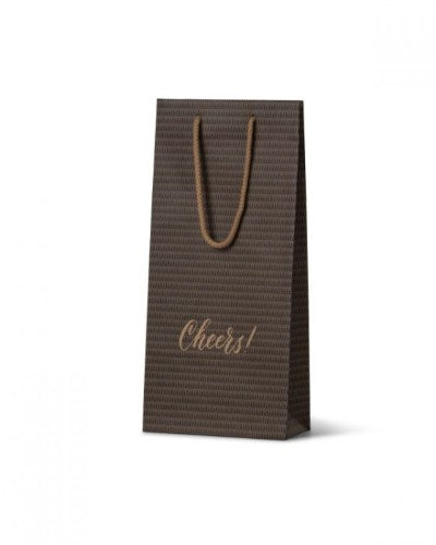Eco-friendly brown Kraft paper wine bag for two bottles, with natural color rope handle and sturdy block bottom design.