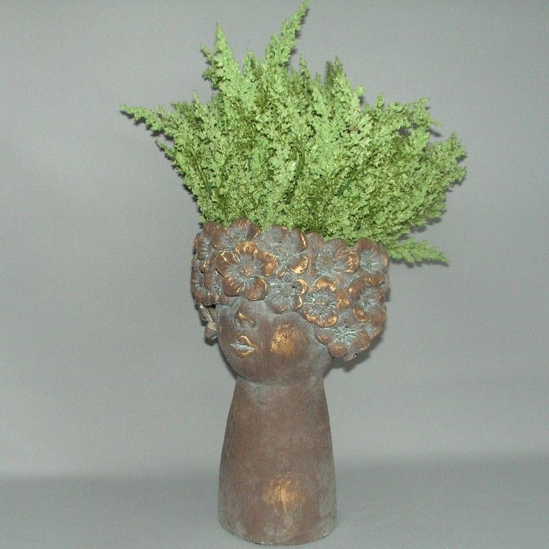V/BRONZE Boy Planter Head in bronze finish, 28cm tall, perfect for adding elegance to gardens and homes, with spacious interior and drainage.